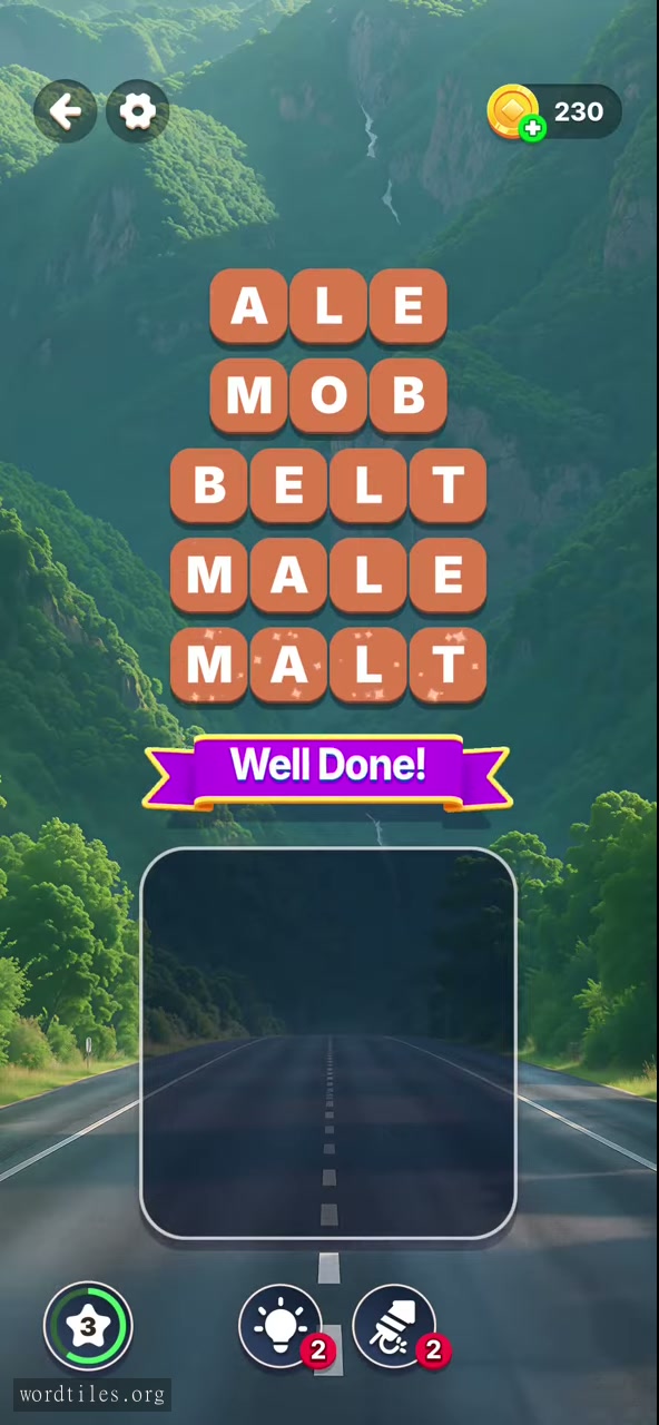 Completed Word Tiles Level 14 board