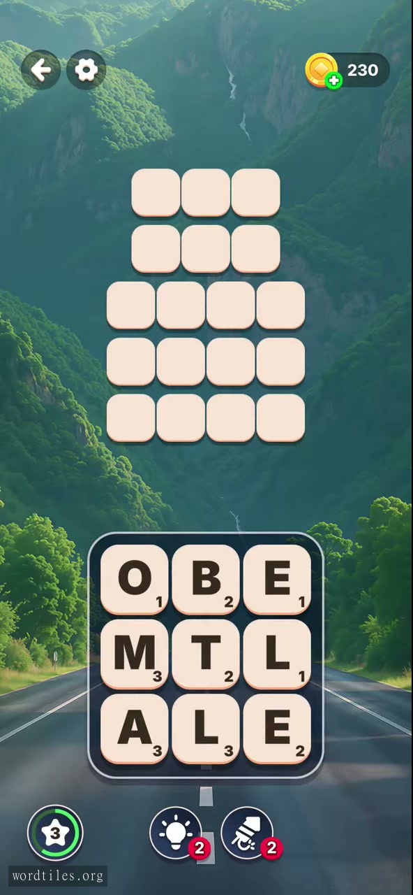Starting letter board for Word Tiles - Relaxing Puzzle Level 14