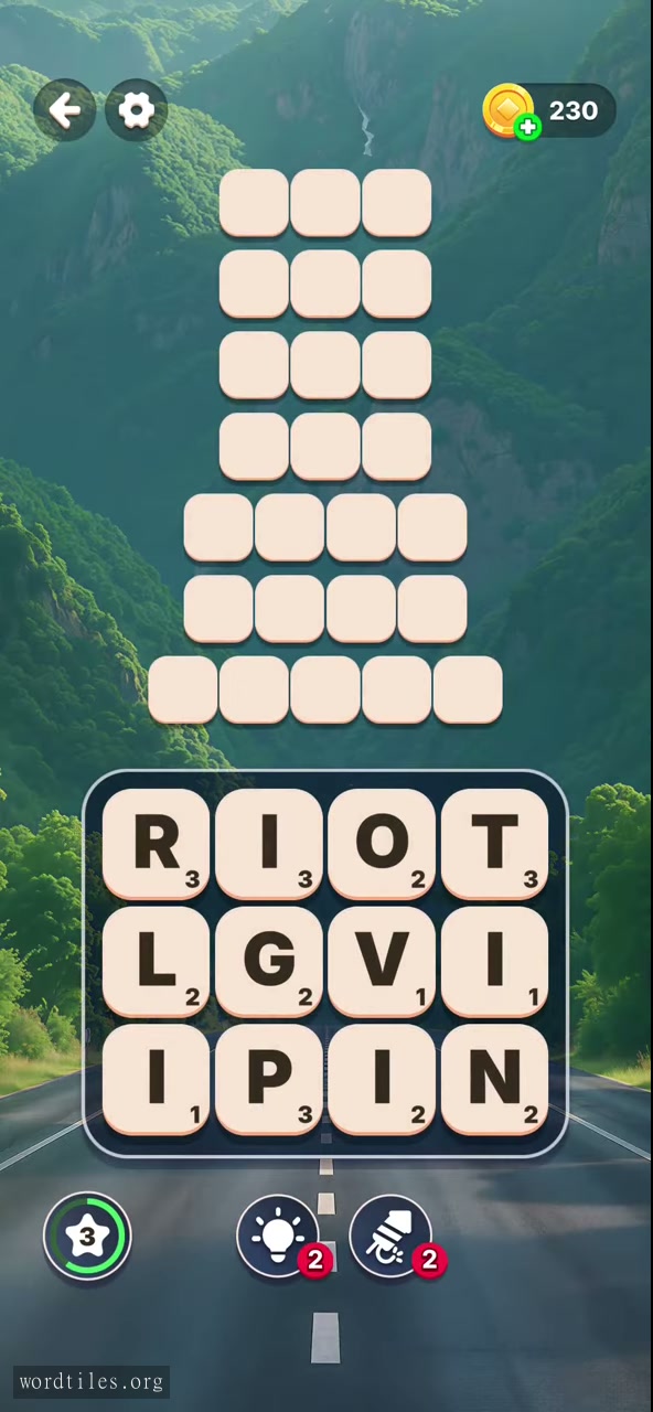 Starting letter board for Word Tiles - Relaxing Puzzle Level 15