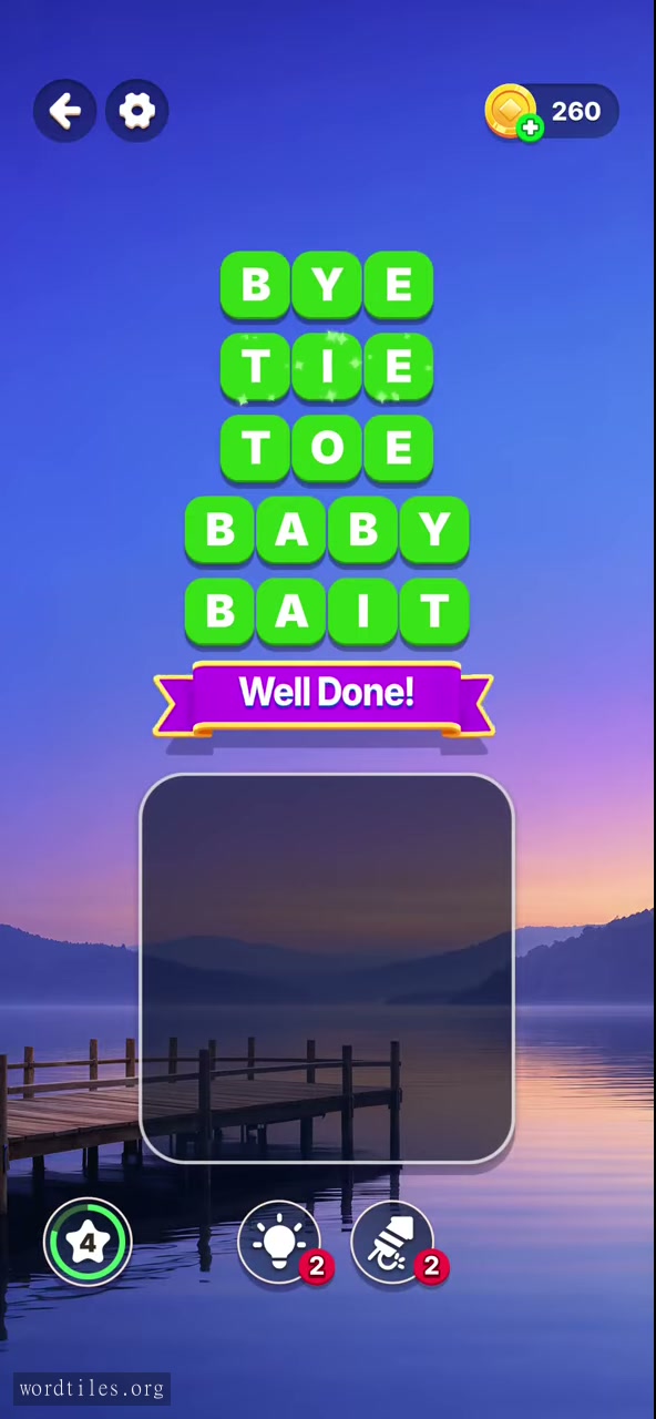 Completed Word Tiles Level 16 board
