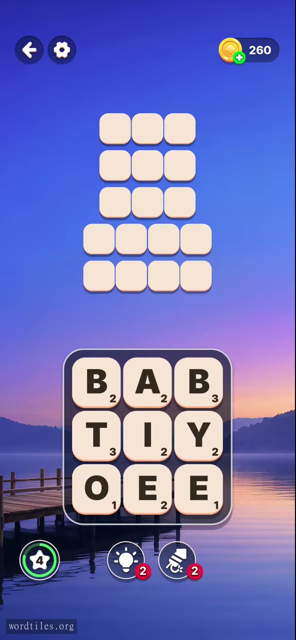 Starting letter board for Word Tiles - Relaxing Puzzle Level 16