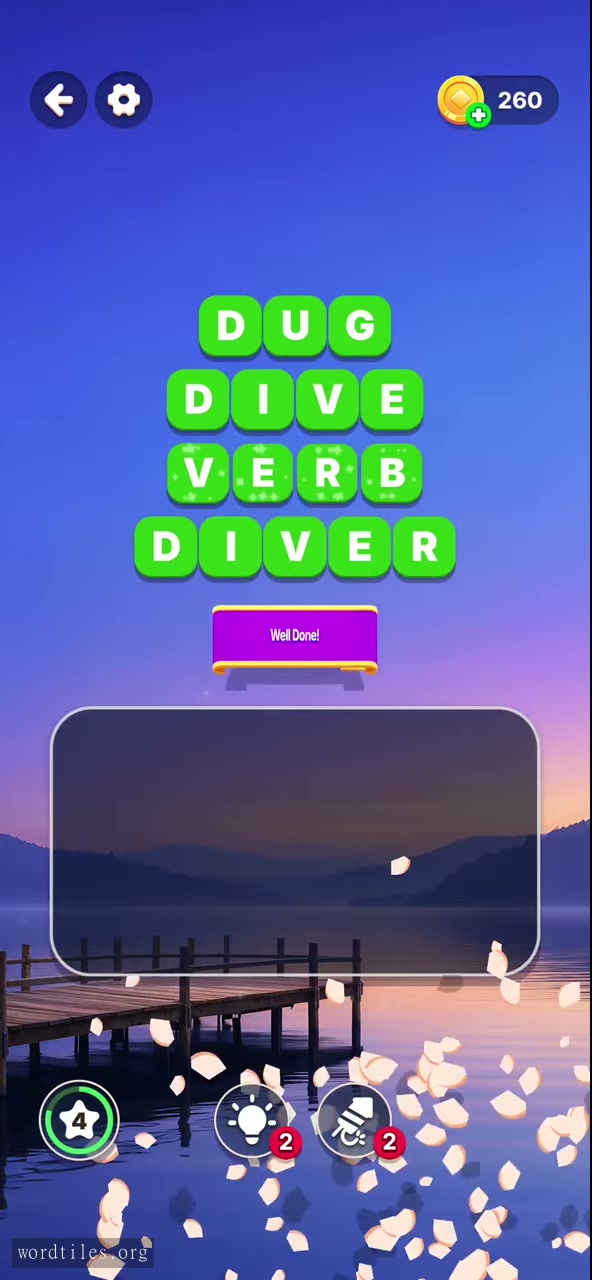 Completed Word Tiles Level 17 board