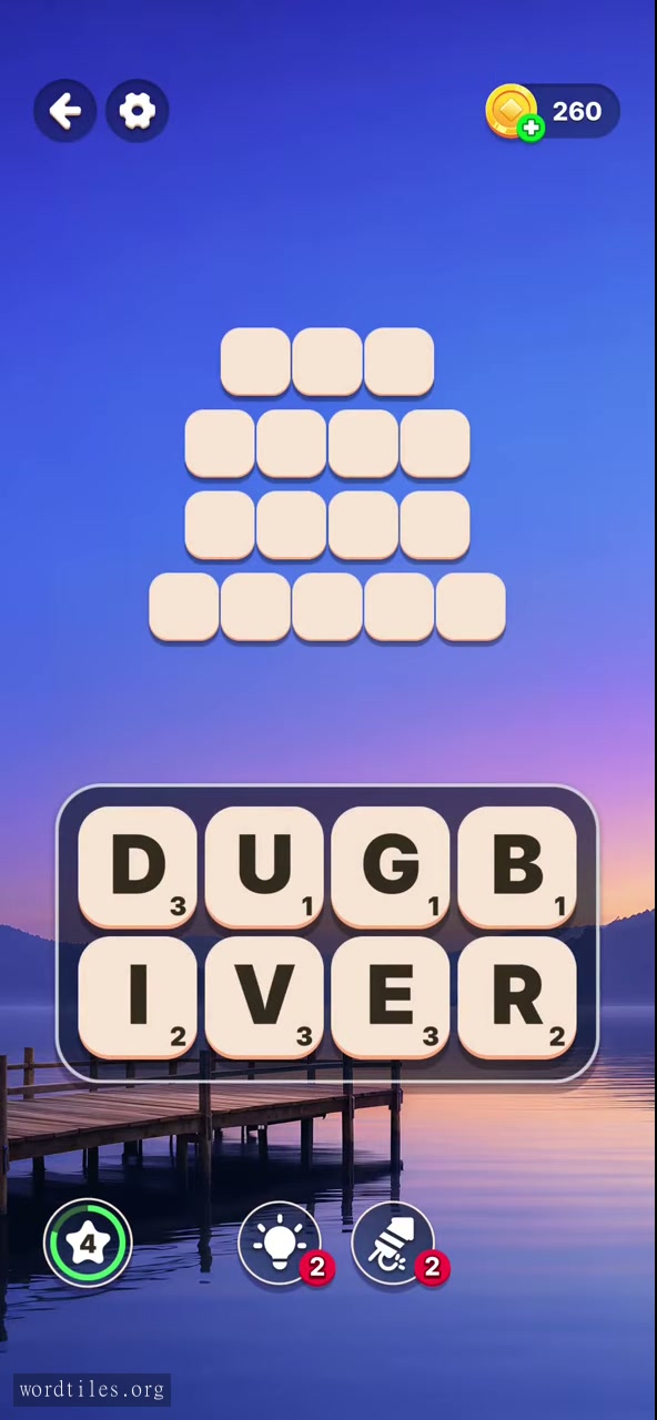 Starting letter board for Word Tiles - Relaxing Puzzle Level 17