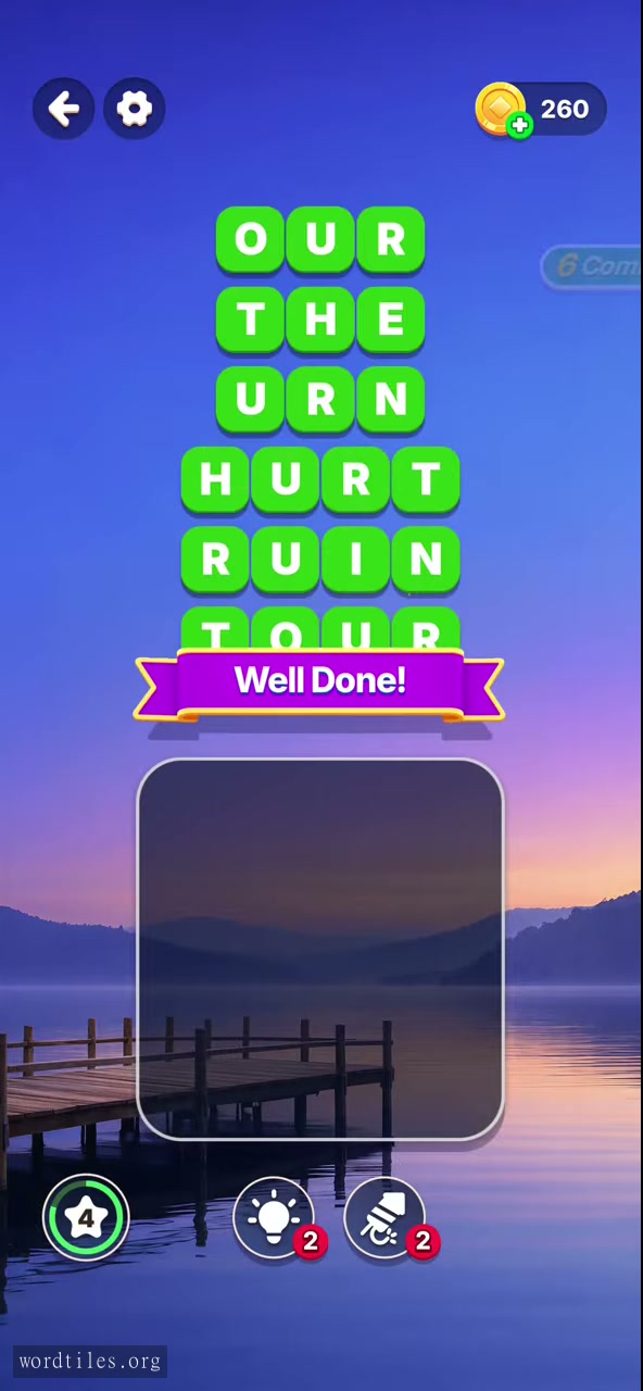 Completed Word Tiles Level 18 board