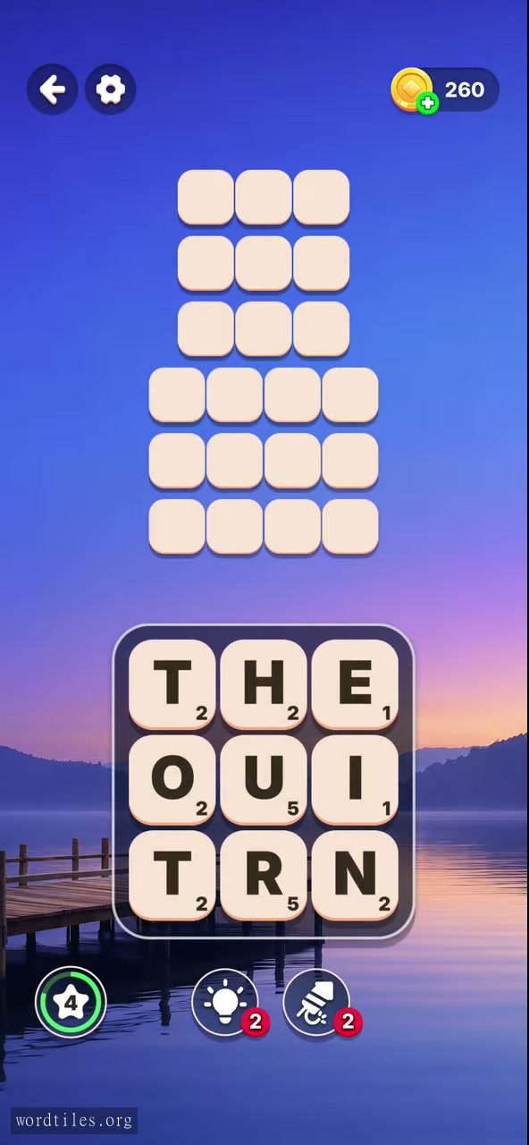 Starting letter board for Word Tiles - Relaxing Puzzle Level 18