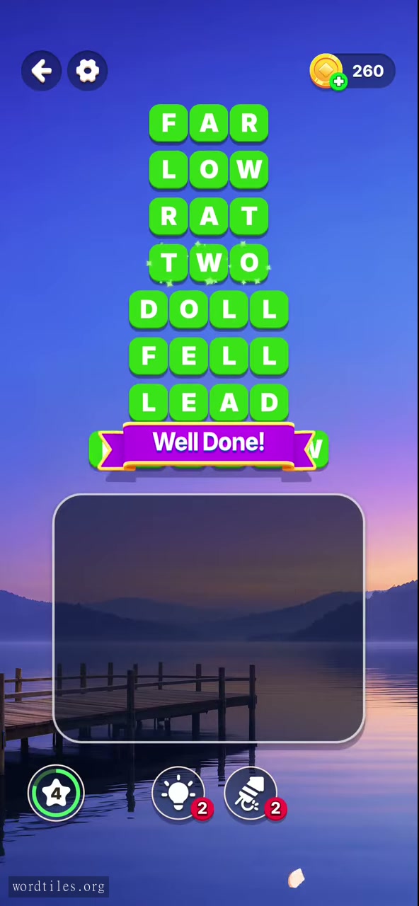 Completed Word Tiles Level 19 board