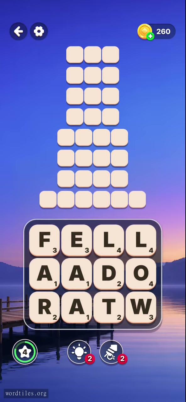 Starting letter board for Word Tiles - Relaxing Puzzle Level 19