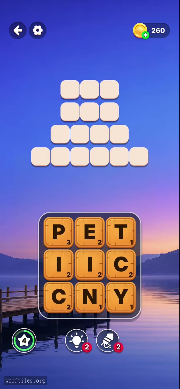 Starting letter board for Word Tiles - Relaxing Puzzle Level 20